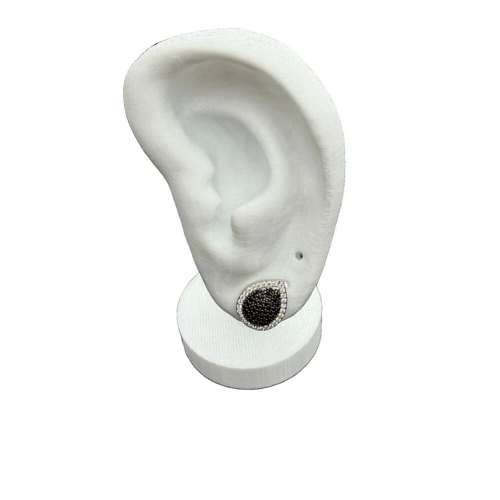 Midnight Pear 925 Silver Lab Created Black Diamond 2.29 Grams Butterfly Closure